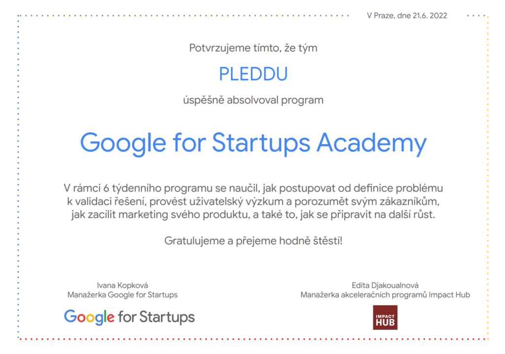 PLEDDU Google for startups academy